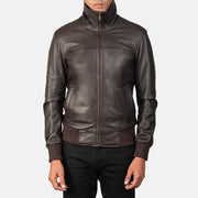 Air Rolf Mocha Brown Leather Bomber Jacket - Vue de profil mettant en valeur la coupe de manche