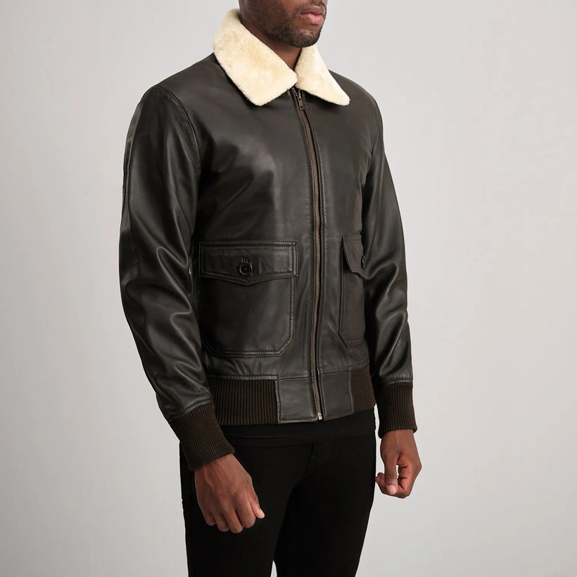 Airin G-1 Marron & Cream Blouson Bomber en Cuir pour Homme