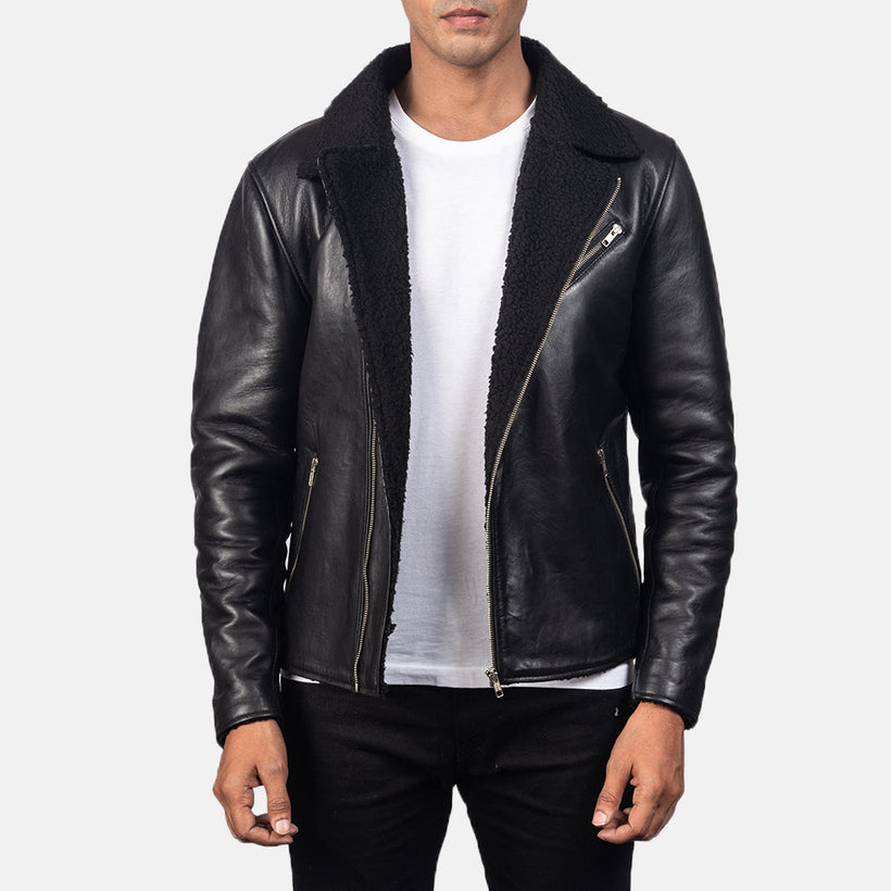 Alberto Shearling Noir Veste en Cuir pour Homme