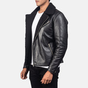 Black Sheepskin Leather Biker Jacket - Vue de dos avec coupe ajustée aux épaules &amp; ourlet soigné