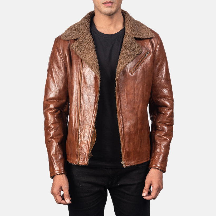 Alberto Shearling Marron Veste en Cuir pour Homme