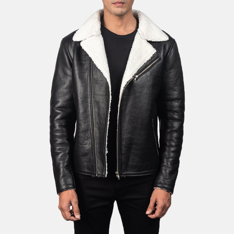Alberto Blanc Shearling Noir Veste en Cuir pour Homme