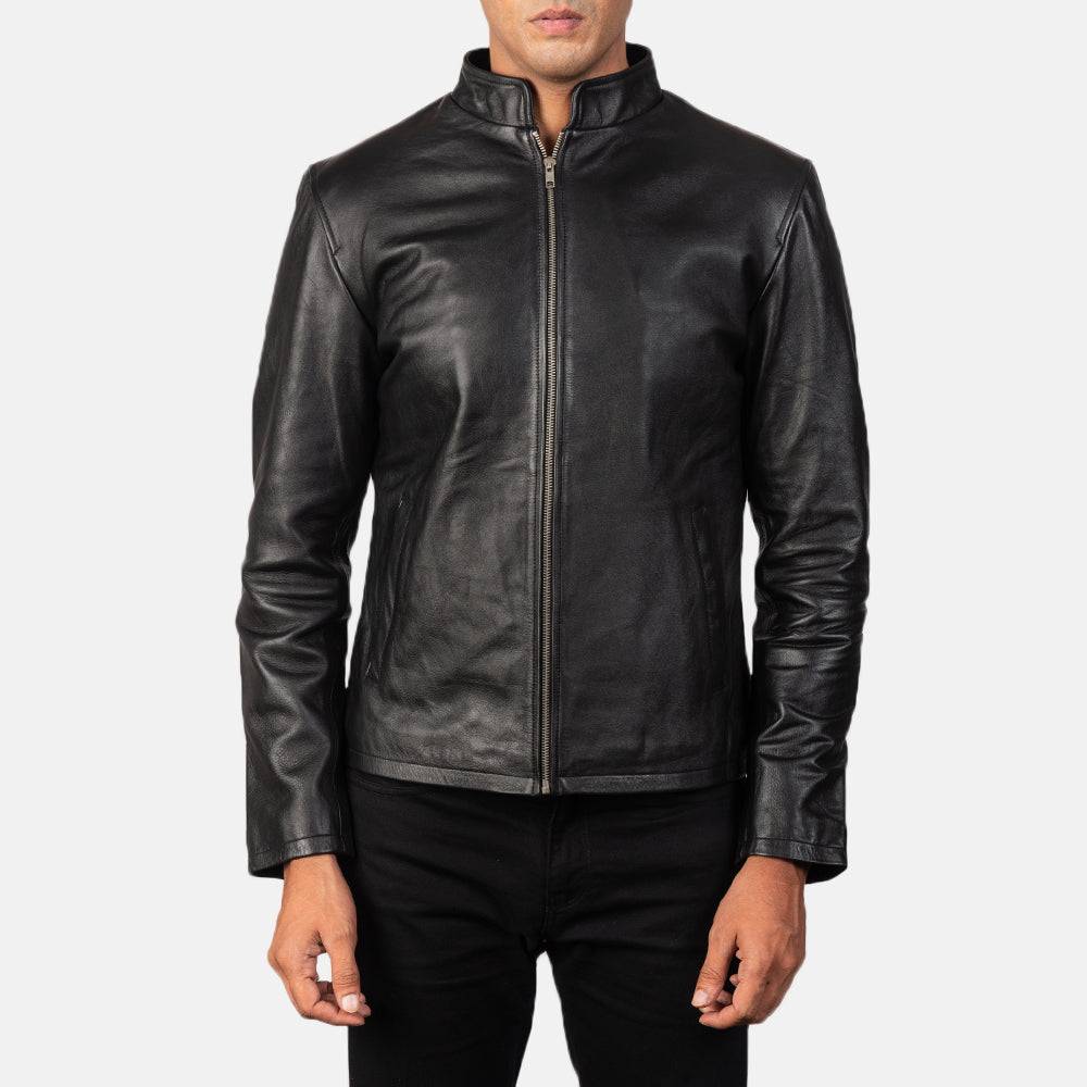 Men's Alex Black Leather Biker Jacket - Vue de profil avec coupe de manche ergonomique