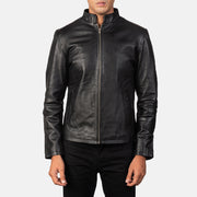 Men's Alex Black Leather Biker Jacket - Vue de profil avec coupe de manche ergonomique
