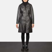 
Alexis Noir Single Breasted Manteau en Cuir pour Femme in Black Cowhide Leather - Vue de face & silhouette ajustée | Acheter en ligne