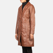 Brown Cowhide leather Coat - Vue de dos avec coupe ajustée aux épaules &amp; ourlet soigné