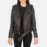 
Alison Marron Veste Motard en Cuir pour Femme in Brown Sheepskin Leather - Vue de face & silhouette ajustée | Acheter en ligne