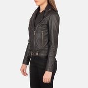 
Brown Sheepskin Leather Biker Jacket - Vue arrière montrant la carrure ajustée et l'ourlet net