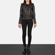 
Alison Marron Veste Motard en Cuir pour Femme - Vue de profil mettant en valeur la coupe de manche ergonomique