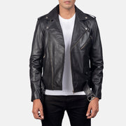 
Allaric Alley Black Leather Biker Jacket in Black Cowhide Leather - Vue de face & silhouette ajustée | Acheter en ligne