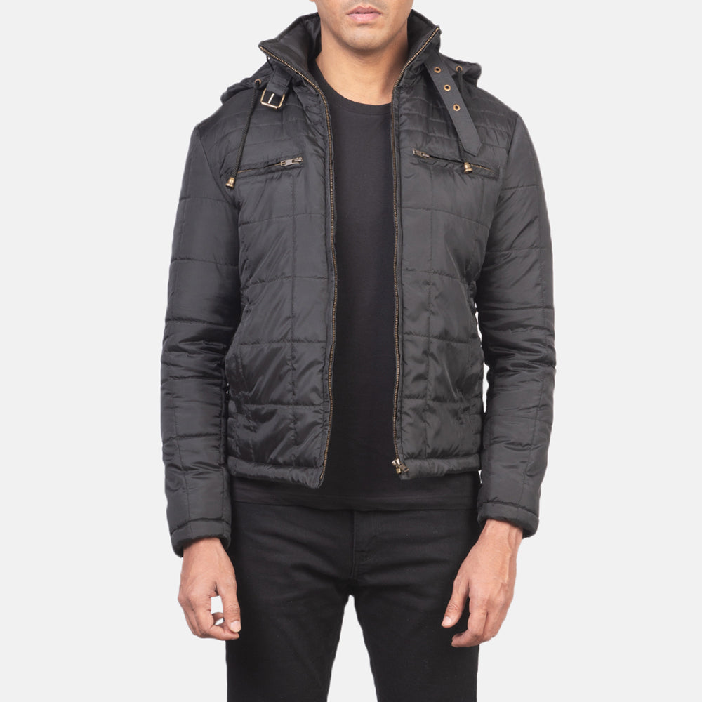 Men's Alps Quilted Black Windbreaker Jacket in Black Polyester - Front Profile View & Tailored Silhouette | Buy Online