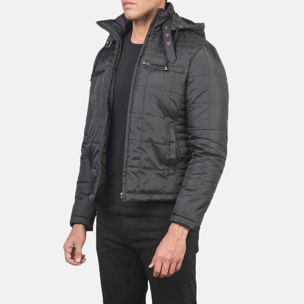 Black Polyester Winter Jacket - Vue de dos avec coupe ajustée aux épaules &amp; ourlet soigné