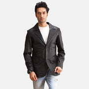 Alyson Noir Blazer en Cuir en Cuir pour Homme in Black Sheepskin Leather - Vue de face &amp; silhouette ajustée | Acheter en ligne