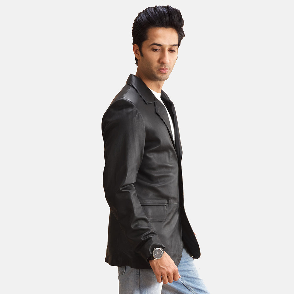 Black Sheepskin leather Blazer - Vue de dos avec coupe ajustée aux épaules &amp; ourlet soigné