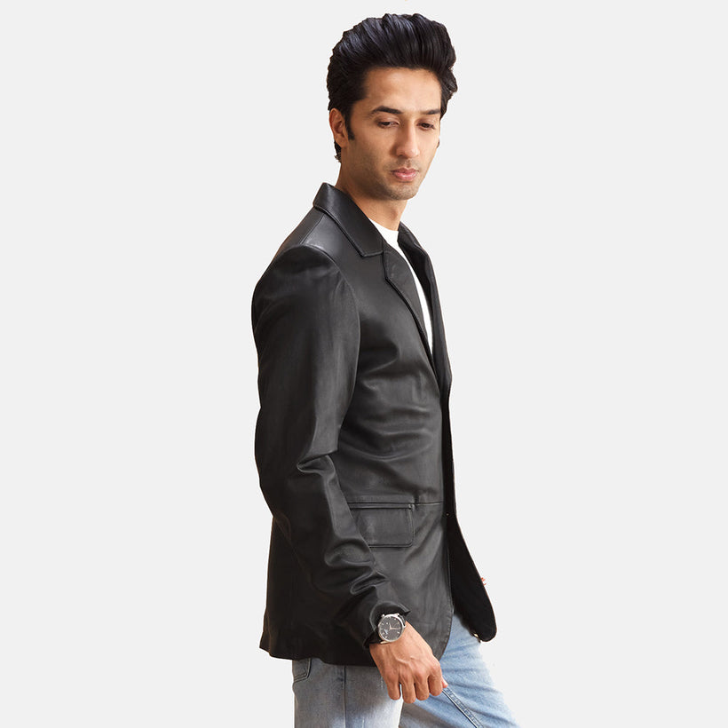 Alyson Noir Blazer en Cuir en Cuir pour Homme