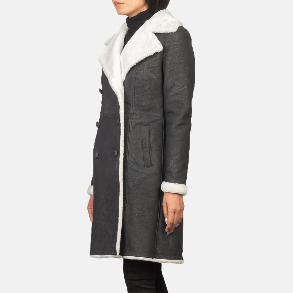 Black Sheepskin Snuffed Aviator Jacket - Vue de dos avec coupe ajustée aux épaules &amp; ourlet soigné
