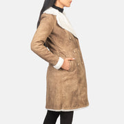 
Distressed Brown Sheepskin Snuffed Aviator Jacket - Vue arrière montrant la carrure ajustée et l'ourlet net