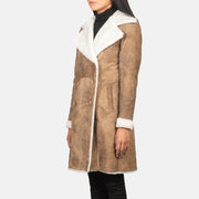 
Vue détaillée of Notch & Leather Buttons Hardware on Amie Distressed Brown Double Breasted Shearling Coat