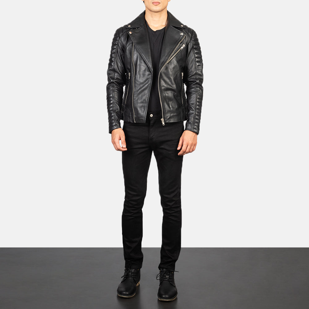 Men's Armand Green Suede Biker Jacket - Vue de profil avec coupe de manche ergonomique