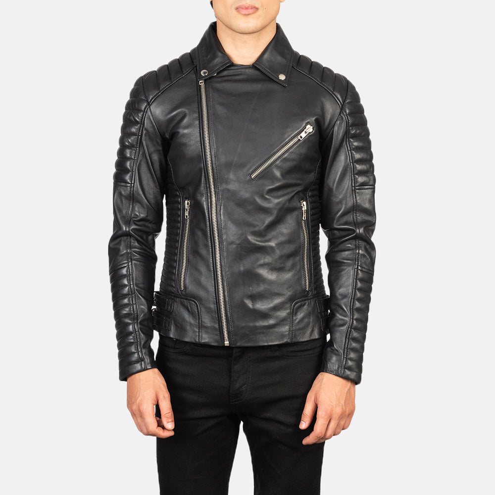 Vue détaillée of Notch &amp; Zipper Hardware on Men's Armand Green Suede Biker Jacket