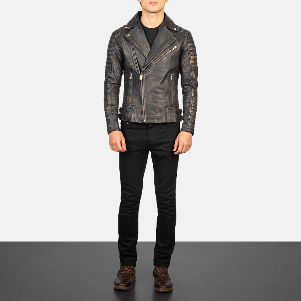Armand Vert Veste Motard en Cuir pour Homme – Vue produit alternative 4