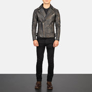 Armand Vert Veste Motard en Cuir pour Homme – Vue produit alternative 4