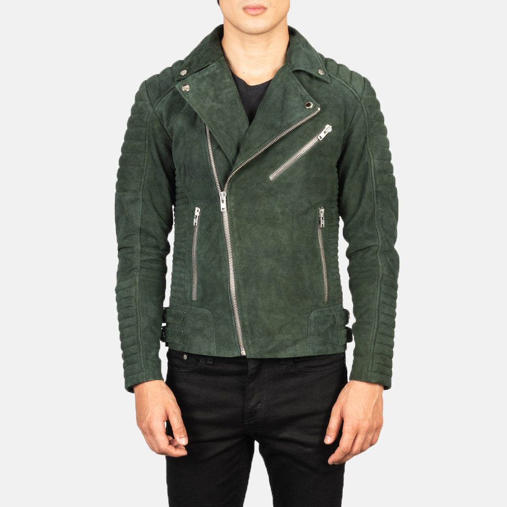 Armand Vert Veste Motard en Cuir pour Homme – Vue produit alternative 1