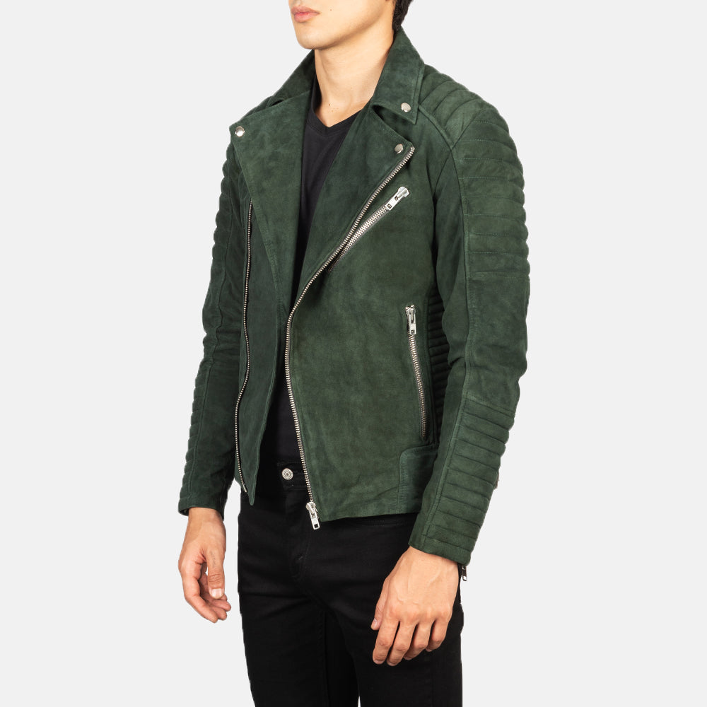 Armand Vert Veste Motard en Cuir pour Homme – Vue produit alternative 2