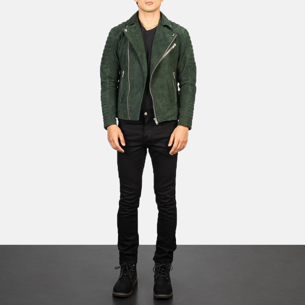 Armand Vert Veste Motard en Cuir pour Homme – Vue produit alternative 3