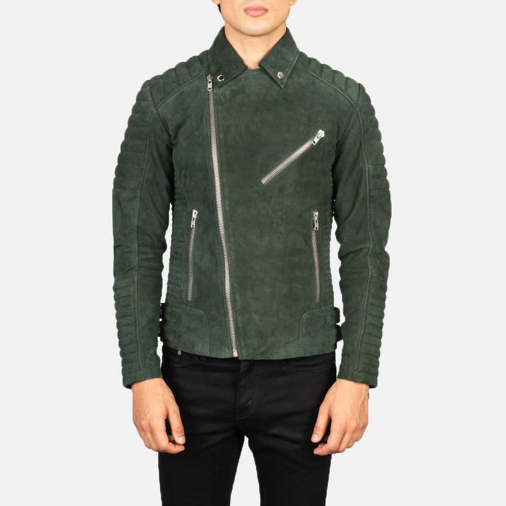 Armand Vert Veste Motard en Cuir pour Homme – Vue produit alternative 4