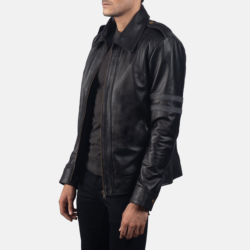 Black Cowhide Leather Biker Jacket - Vue de dos avec coupe ajustée aux épaules &amp; ourlet soigné