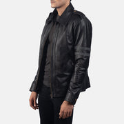 Black Cowhide Leather Biker Jacket - Vue de dos avec coupe ajustée aux épaules &amp; ourlet soigné