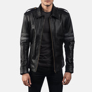 Vue détaillée of Shirt &amp; Zipper Hardware on Armstrong Noir Veste Motard en Cuir pour Homme