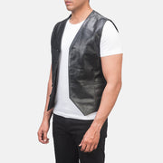 
Black Cowhide leather Vest - Vue arrière montrant la carrure ajustée et l'ourlet net
