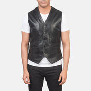 
Vue détaillée of Classic Collar & 5 Button Hardware on Auden Noir Gilet en Cuir pour Homme