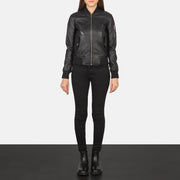 
Ava Ma-1 Black Leather Bomber Jacket - Vue de profil mettant en valeur la coupe de manche ergonomique