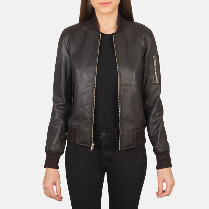 Ava MA-1 Marron Blouson Bomber en Cuir pour Femme