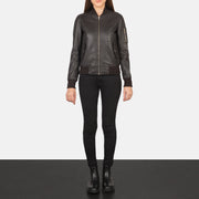 Women's Ava Ma-1 Brown Leather Bomber Jacket - Vue de profil avec coupe de manche ergonomique