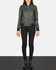 Ava Ma-1 Green Leather Bomber Jacket - Vue de profil avec coupe de manche ergonomique
