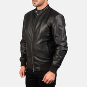 Black Cowhide (Torso) &amp;Amp; Goatskin (Sleeves) Leather Bomber Jacket - Vue de dos avec coupe ajustée aux épaules &amp; ourlet soigné