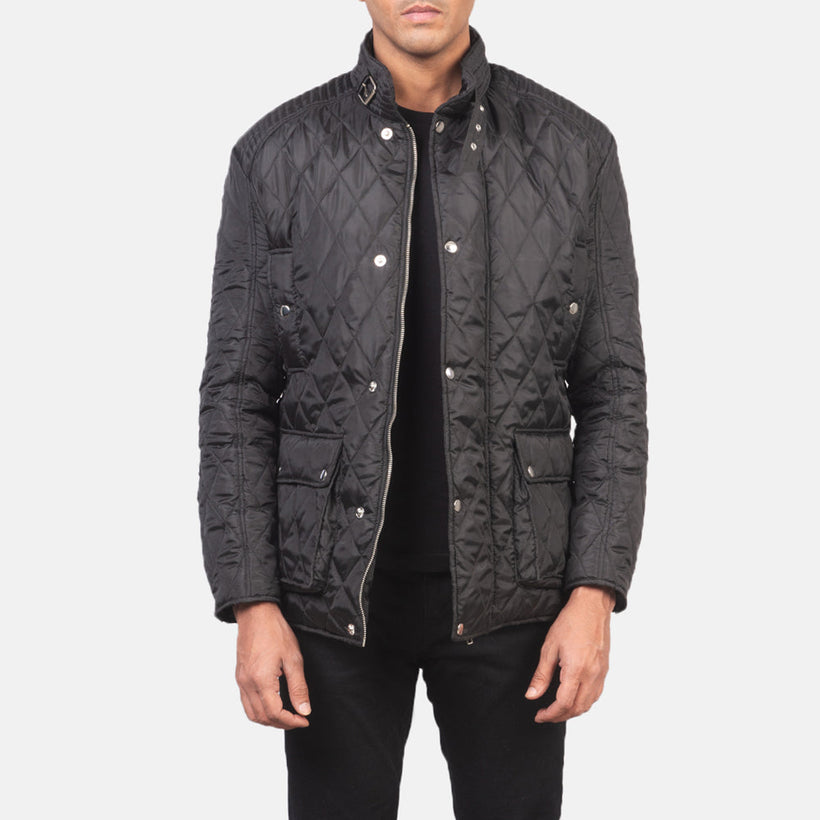 Barry Matelassé Noir Windbreaker Veste en Cuir pour Homme