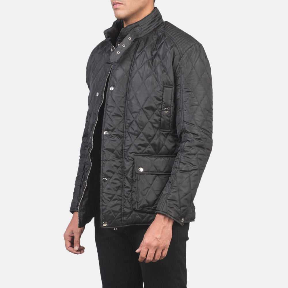 
Black Polyester Winter Jacket - Vue arrière montrant la carrure ajustée et l'ourlet net