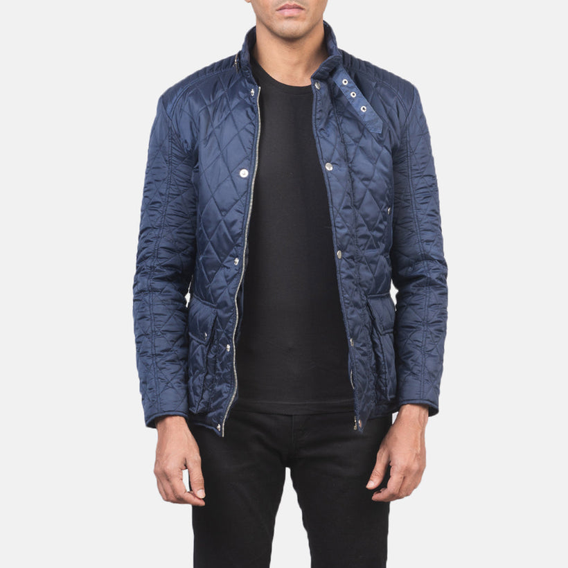 Barry Matelassé Bleu Windbreaker Veste en Cuir pour Homme