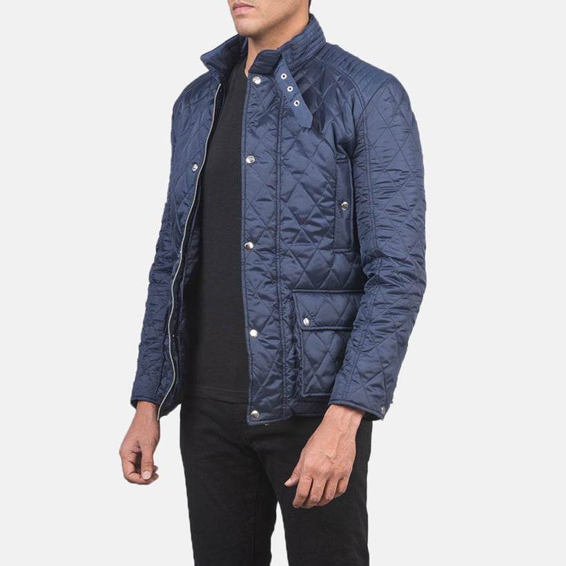 Barry Matelassé Bleu Windbreaker Veste en Cuir pour Homme