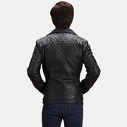 Vue détaillée of Notch &amp; Zipper Hardware on Men's Noir Studded Veste Motard en Cuir pour Homme