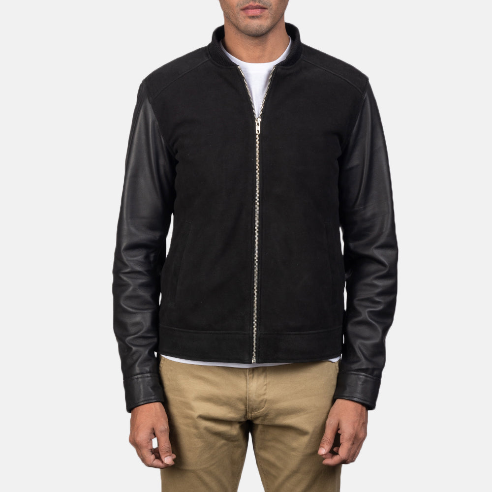 Men's Blain Brown Suede Bomber Jacket - Vue de profil avec coupe de manche ergonomique
