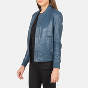 Blue Sheepskin Leather Bomber Jacket - Vue de dos avec coupe ajustée aux épaules &amp; ourlet soigné