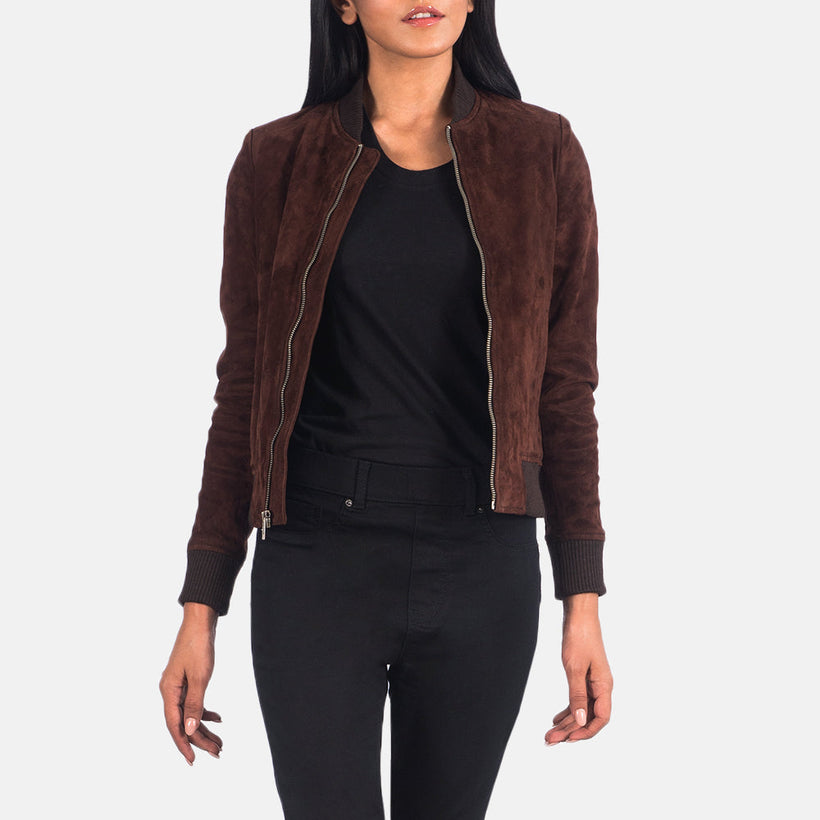 Bliss Marron Suede Blouson Bombardier en Cuir pour Femme