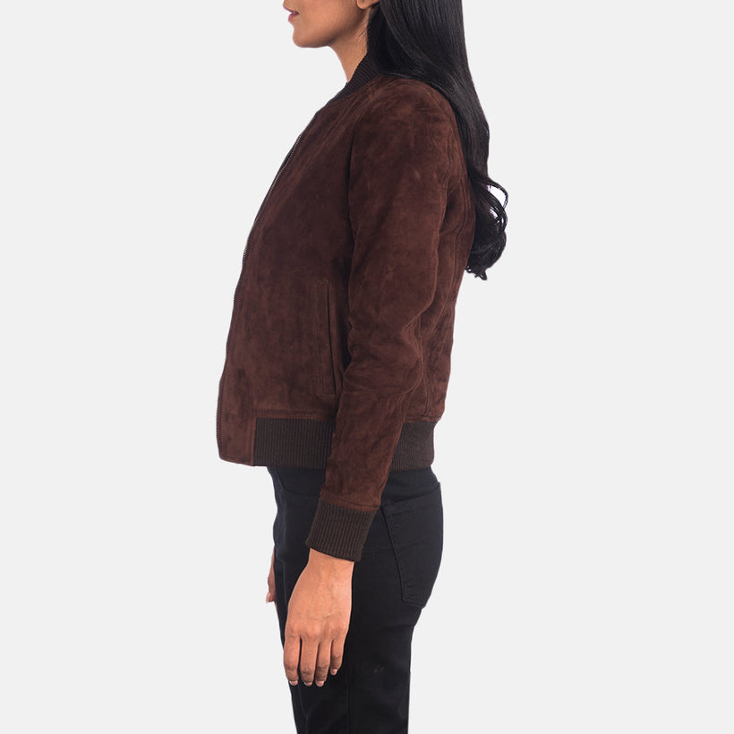 Bliss Marron Suede Blouson Bombardier en Cuir pour Femme