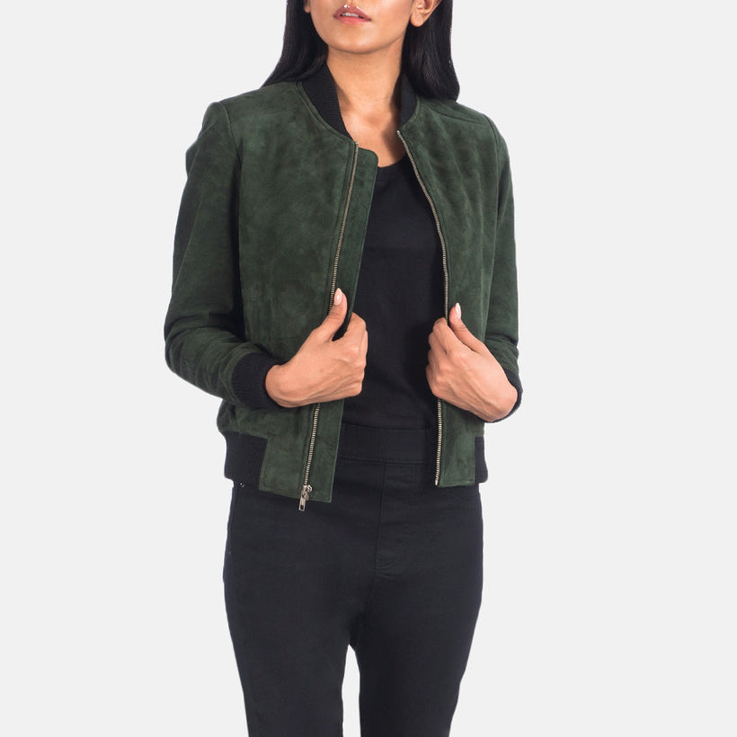 Bliss Vert Suede Blouson Bombardier en Cuir pour Femme